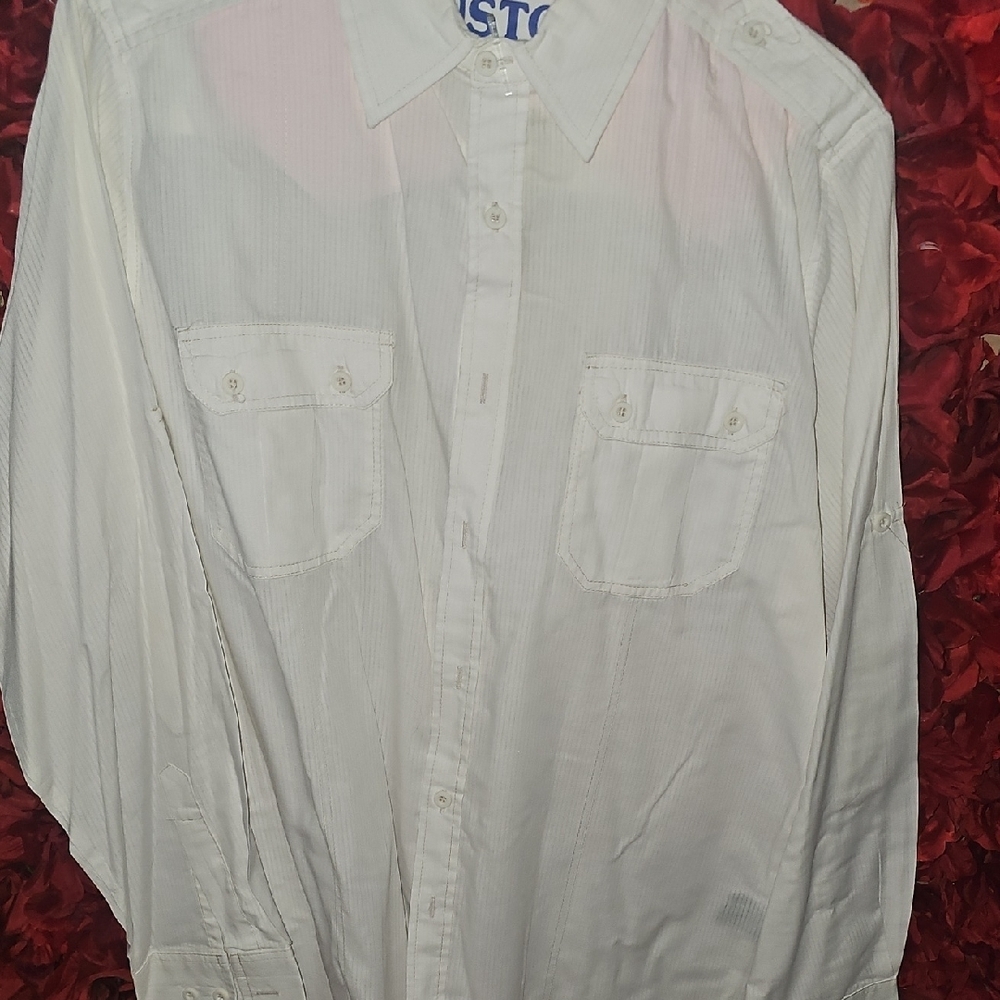 Visivo Men's White Button-Down Dress Shirt With Lined Detail Size Medium